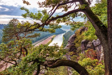 Elbe Vadisi üzerindeki İsviçre Ulusal Parkı 'ndan Bastei manzarası.