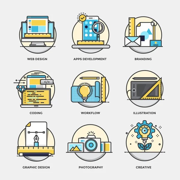 Iconos de conceptos de línea de color plana moderna — Vector de stock