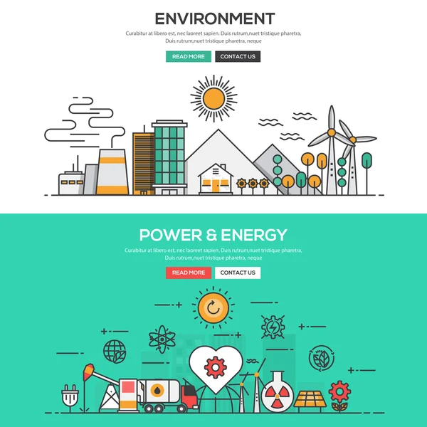 Concept de ligne de conception plate - Environnement et puissance et énergie — Image vectorielle