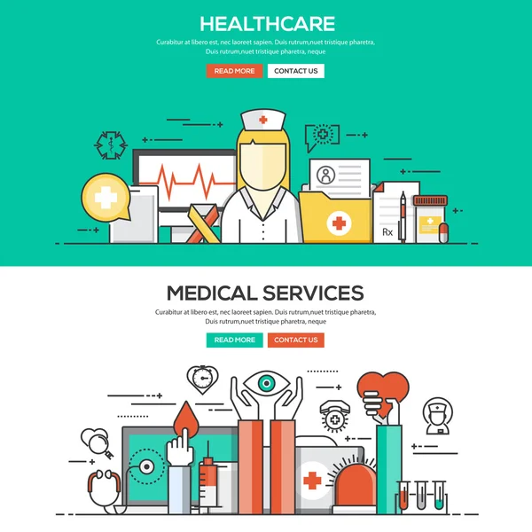 Concepto de línea de diseño plano - Asistencia sanitaria y servicios médicos — Vector de stock