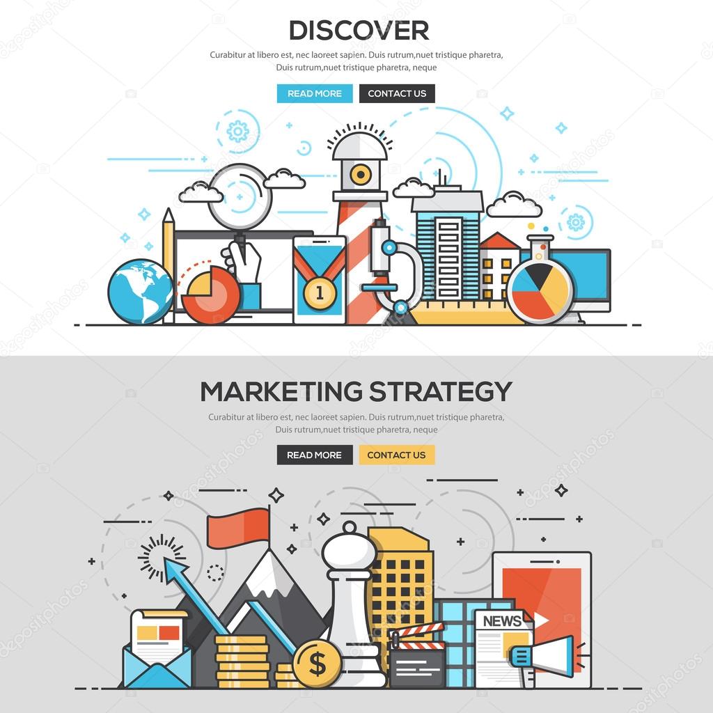 Flat design line concept -Discover and Marketing Strategy