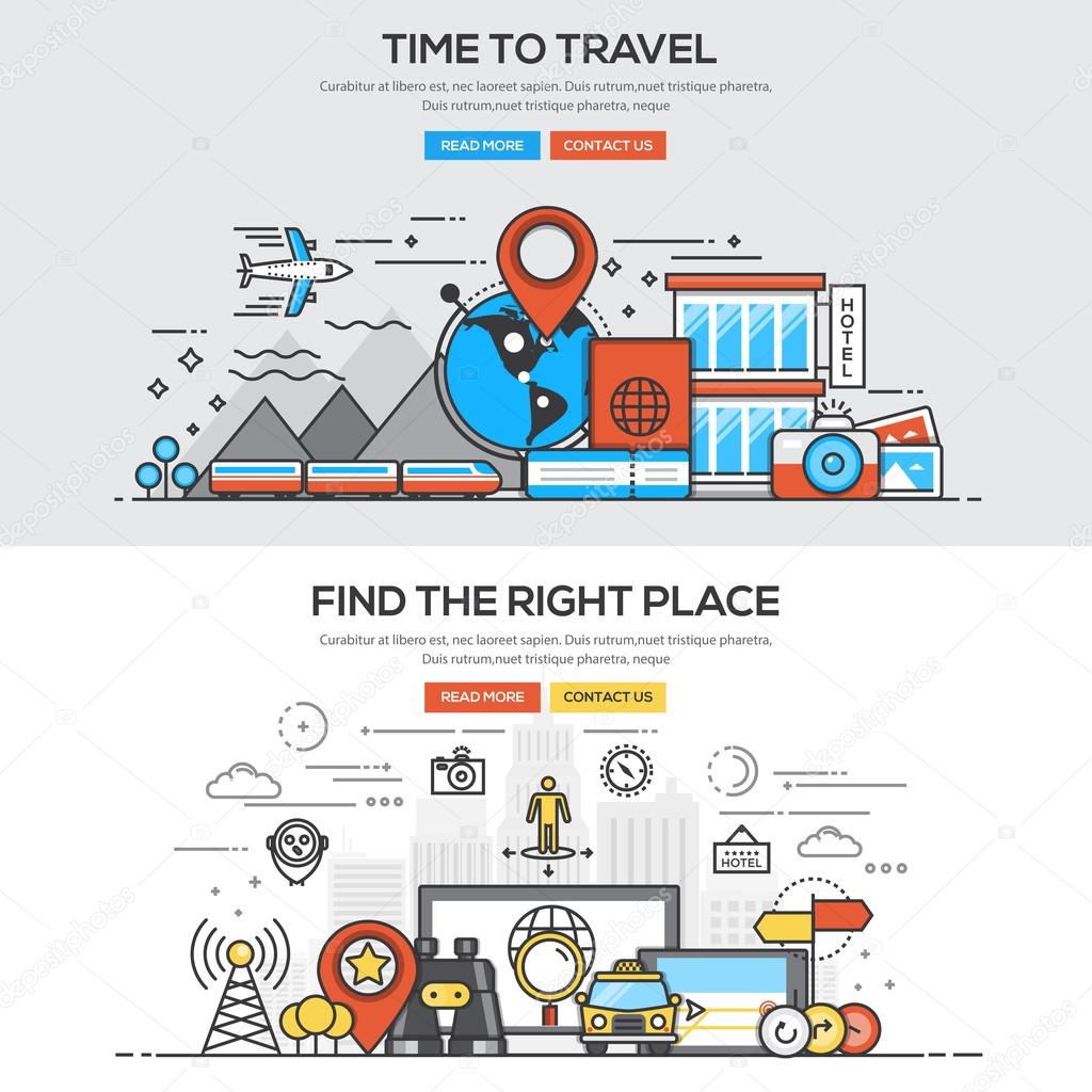 Flat design line concept -Time to travel