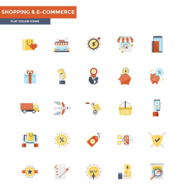 Düz renk simgeleri-alışveriş ve e-ticaret
