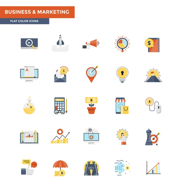 Flat Color Icons- Business and Marketing — Stock Vector