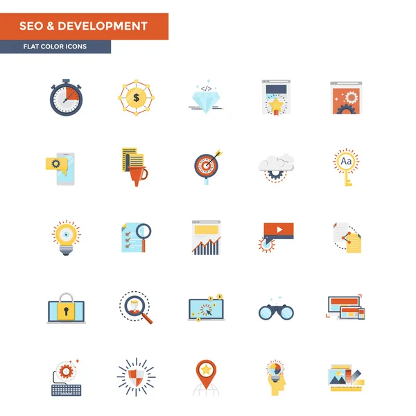 Ploché barevné ikony - Seo a vývoj — Stockový vektor