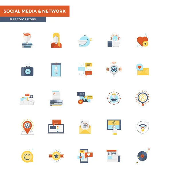 Flat Color Icons- Social Media and Network — Stock Vector