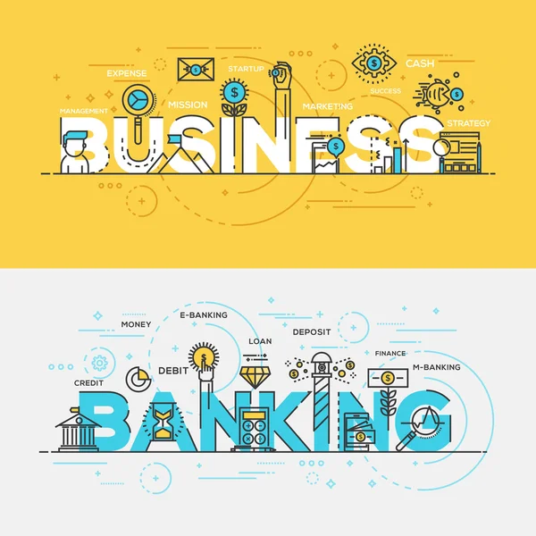 Banner de concepto de línea de diseño plano - Negocios y Banca — Vector de stock