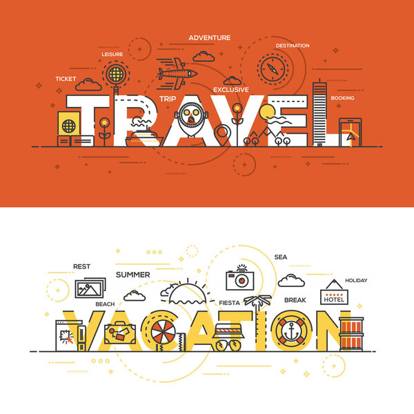 Концепт-баннер линии плоского дизайна - Travel And Vacation
