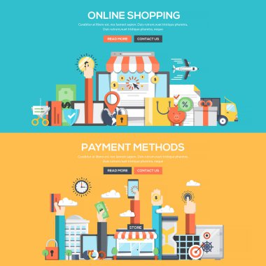 Düz tasarım kavramı banner - Online alışveriş ve ödeme yöntemleri