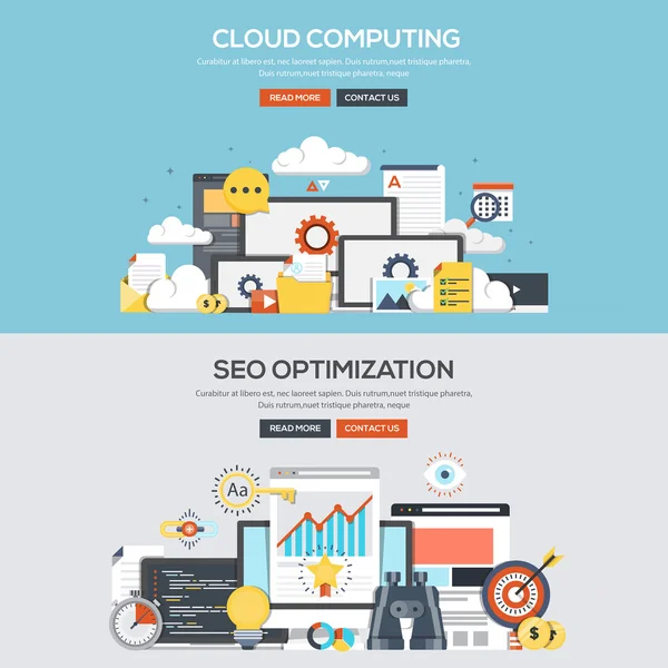 Bannière de conception plate - Cloud Computing et Seo — Image vectorielle