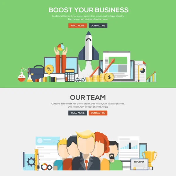 Platte ontwerp concept banner - Bosst uw bedrijf en ons Team — Stockvector