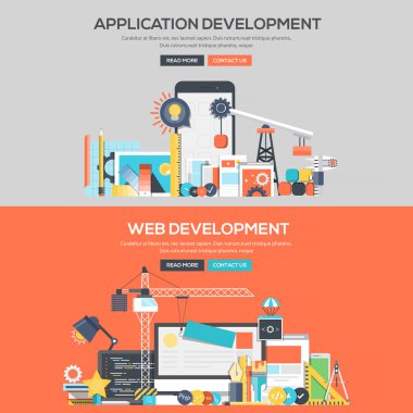 Düz tasarım kavramı banner - uygulama geliştirme ve Web Dev