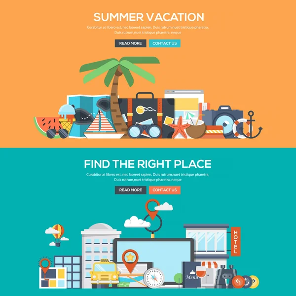 Banner de concepto de diseño plano - Vacaciones de verano y encontrar el derecho — Vector de stock