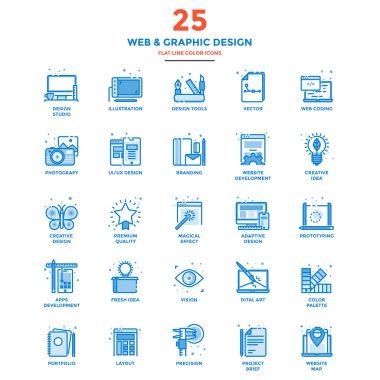 Çağdaş düz çizgi renk simgeleri - Web ve grafik tasarım