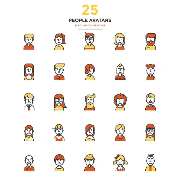 Moderne platte lijn kleur pictogrammen - mensen avatars — Stockvector
