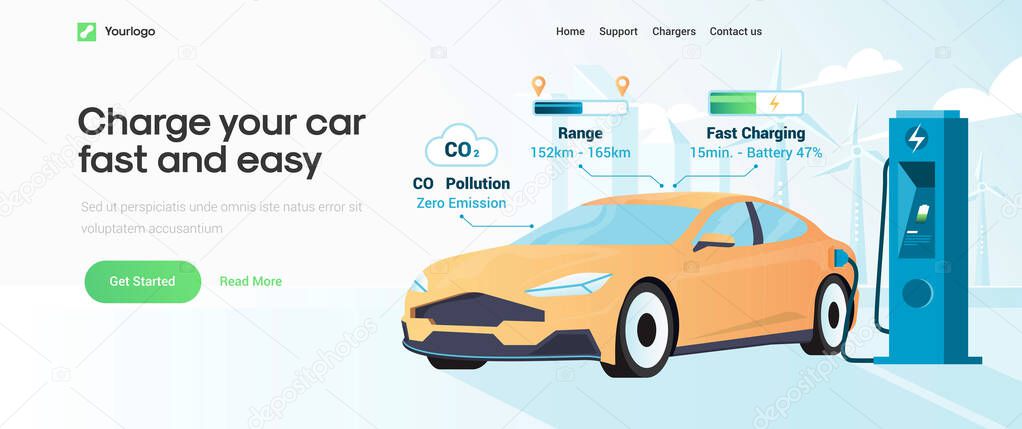 Landing page template of Electric Car Charging. Modern flat design concept of web page design for website and mobile website. Easy to edit and customize. Vector illustration