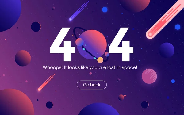 Concept 404 Error Web Page Open Space Different Planets Comets — Stockvector