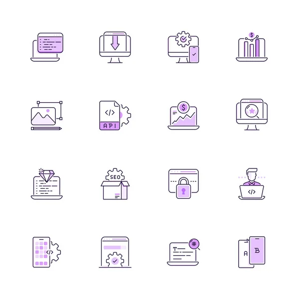 Seo Development Color Vector Line Icons — 스톡 벡터