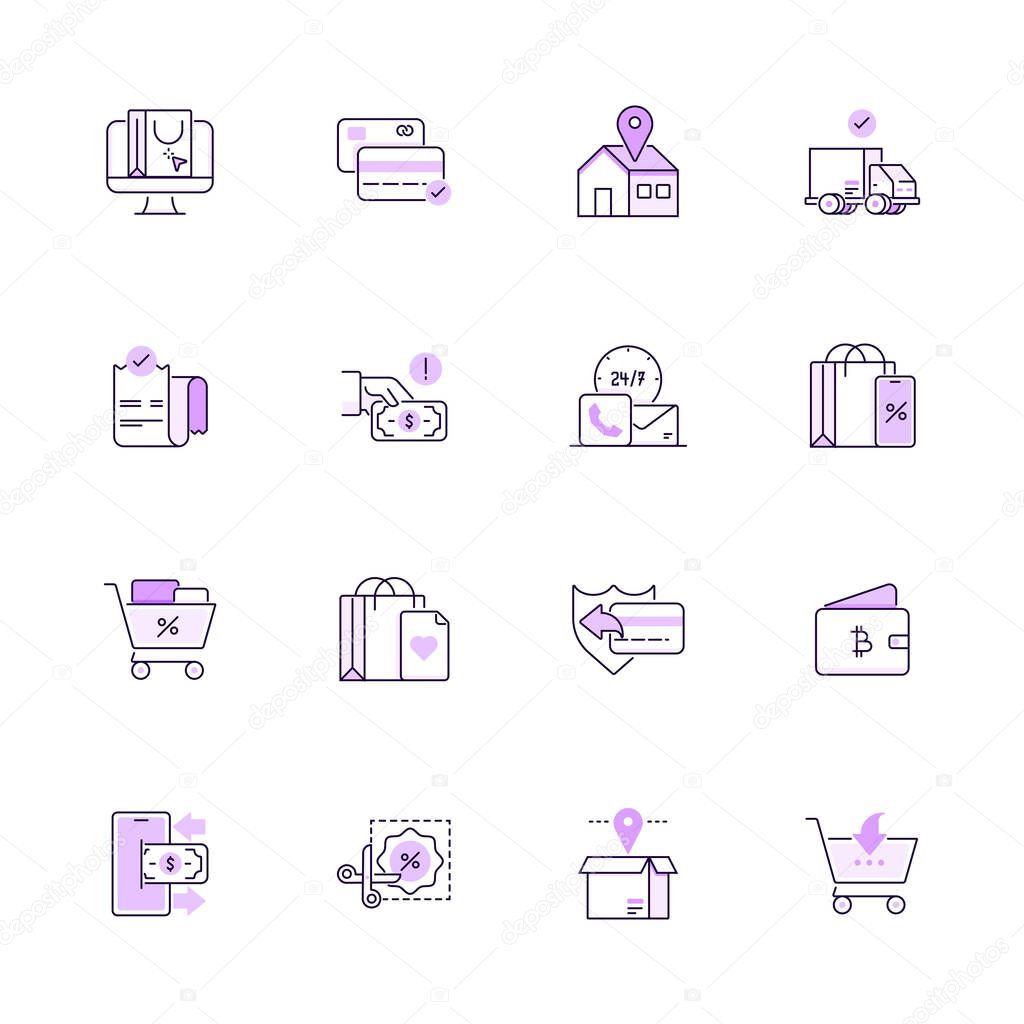 Simple Set of Shopping and E-commerce Color Vector Line Icons . Thin Line and Pixel Perfect Icons