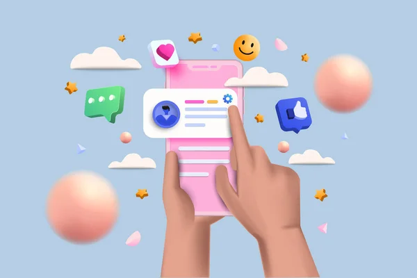 Sociální Média Platforma Line Aplikace Sociální Komunikace Koncept Emoji Srdce — Stockový vektor