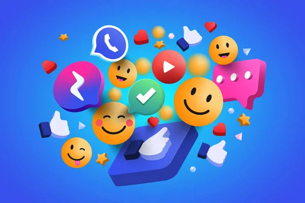 Social Media Plattform Online Social Kommunikation Applikationer Koncept Emoji Hjärtan — Stock vektor