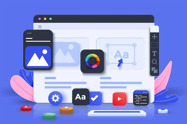 Web Design Web Entwicklungskonzept Webdesign Anwendungsdesign Codierung Und Webaufbau Auf — Stockvektor