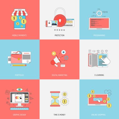 düz çizgi iconsl kavram kümesi