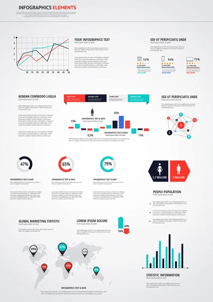 Conjunto de infográficos planos. Mapa Mundial e Gráficos de Informação —  Vetores de Stock