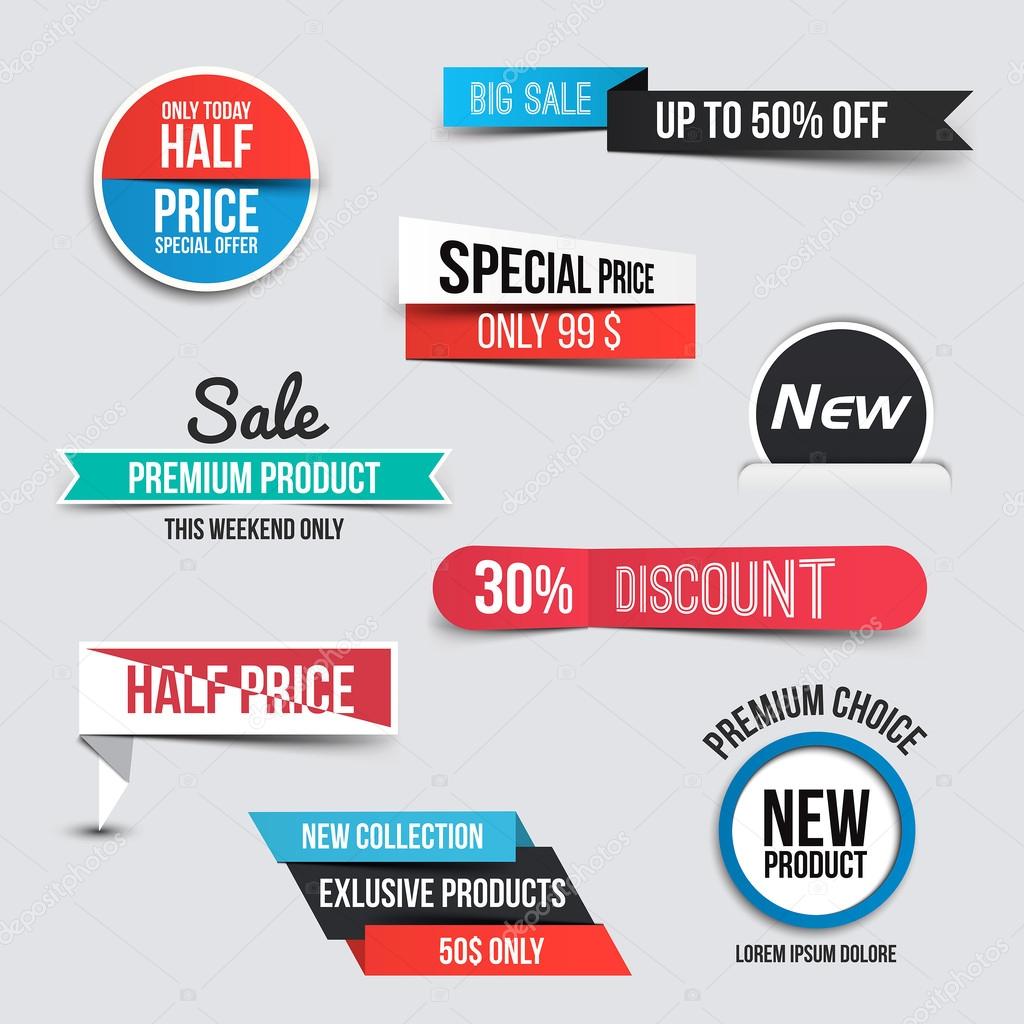 Collection of Sale Discount Styled origami Banners. Vector