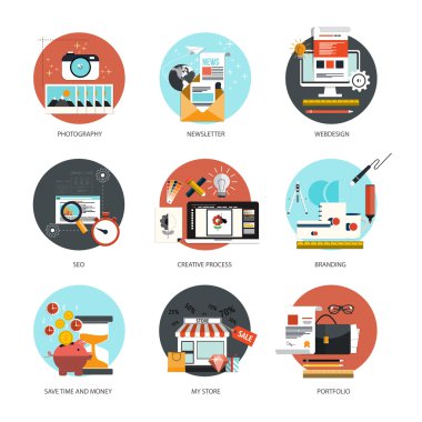 Düz ve renkli kavramları simgeler kümesi