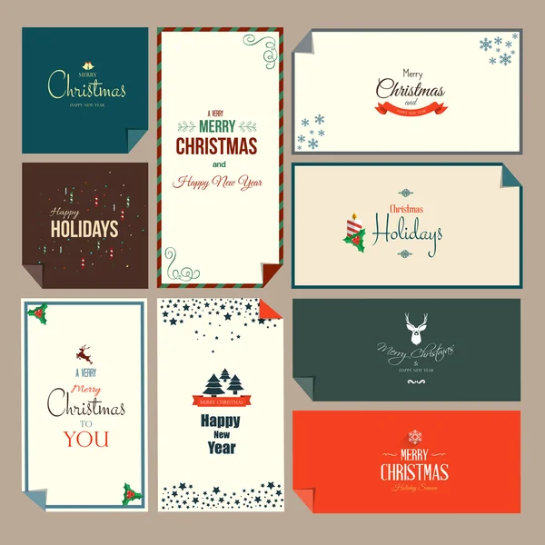 Ensemble de cartes de voeux de Noël et du Nouvel An — Image vectorielle