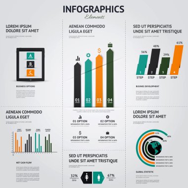 Infographic öğeleri büyük kümesi. Düz stil. Vektör