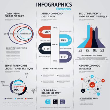 Infographic öğeleri büyük kümesi. Düz stil. Vektör