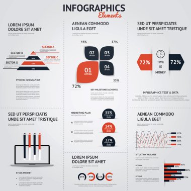 Infographic öğeleri büyük kümesi. Düz stil. Vektör