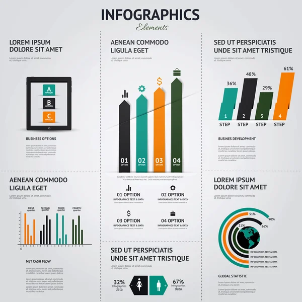 Una grande serie di elementi infografici. Stile piatto. Vettore — Vettoriale Stock