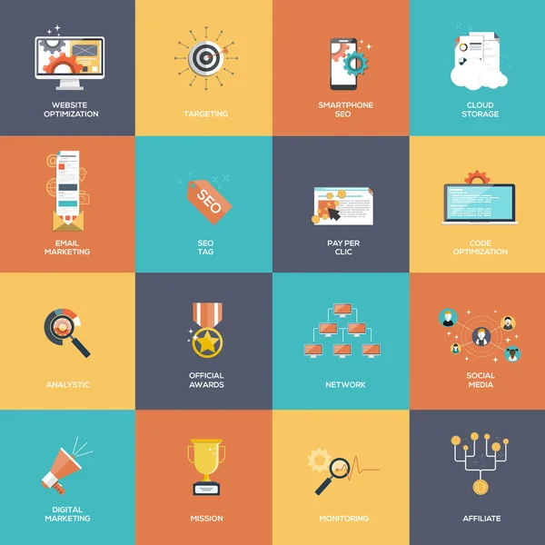 Set van seo en marketing pictogrammen — Stockvector