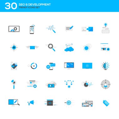 Modern düz tasarım Seo ve geliştirme simgeler kümesi