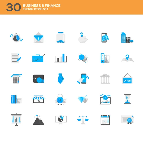 Conjunto de ícones modernos de design plano de negócios e finanças — Vetor de Stock