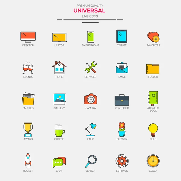 플랫 라인 현대적인 색상 보편적인 아이콘 — 스톡 벡터