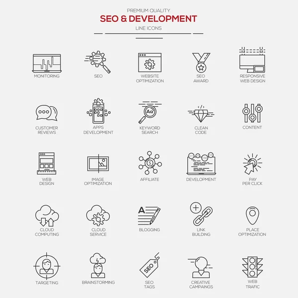 Seo and Development line icons — Stock Vector