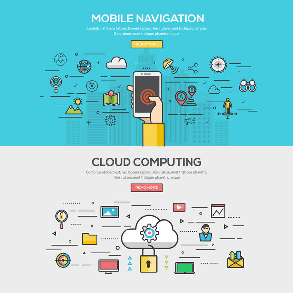 Набор цветовых баннеров плоской линии
