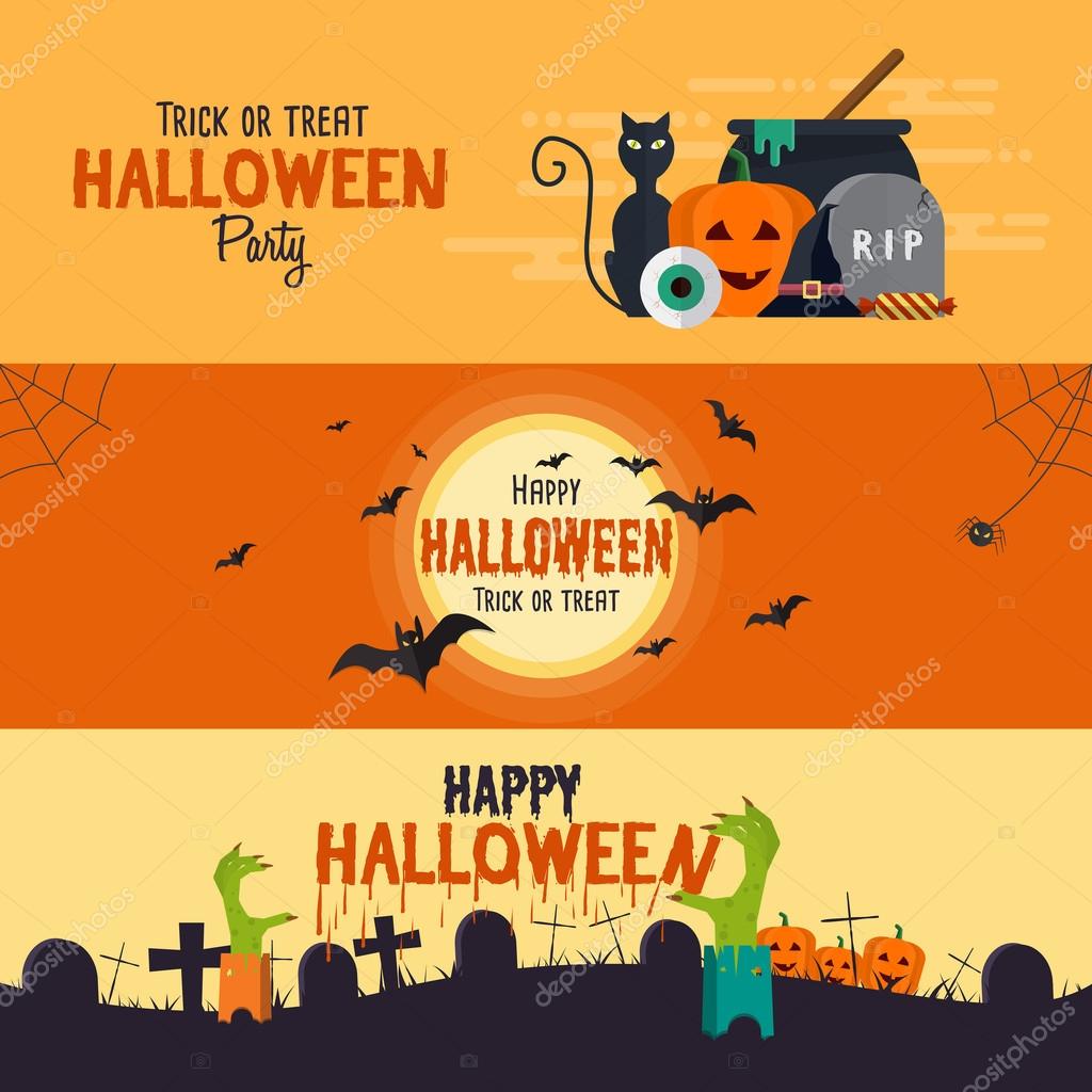 Happy halloween banners. Set of flat designed elements. Vector Illustration