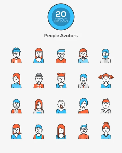 Pictograme de culoare cu linie plană - People Avatars — Vector de stoc