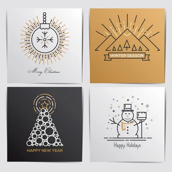 Merry Christmas Outline Greeting Cards Vector Graphics