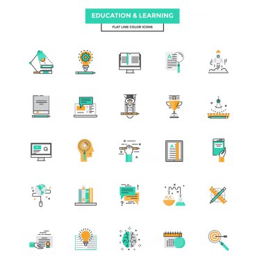 Modern düz çizgi simge kümesi