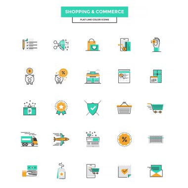 Düz çizgi renk simgeleri-alışveriş ve ticaret