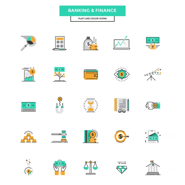 Iconos de Color de Línea Plana Banca y Finanzas — Vector de stock