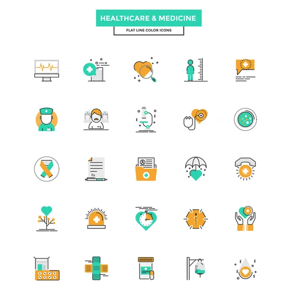 Warna Garis Datar Icons- Layanan Kesehatan dan Kedokteran - Stok Vektor