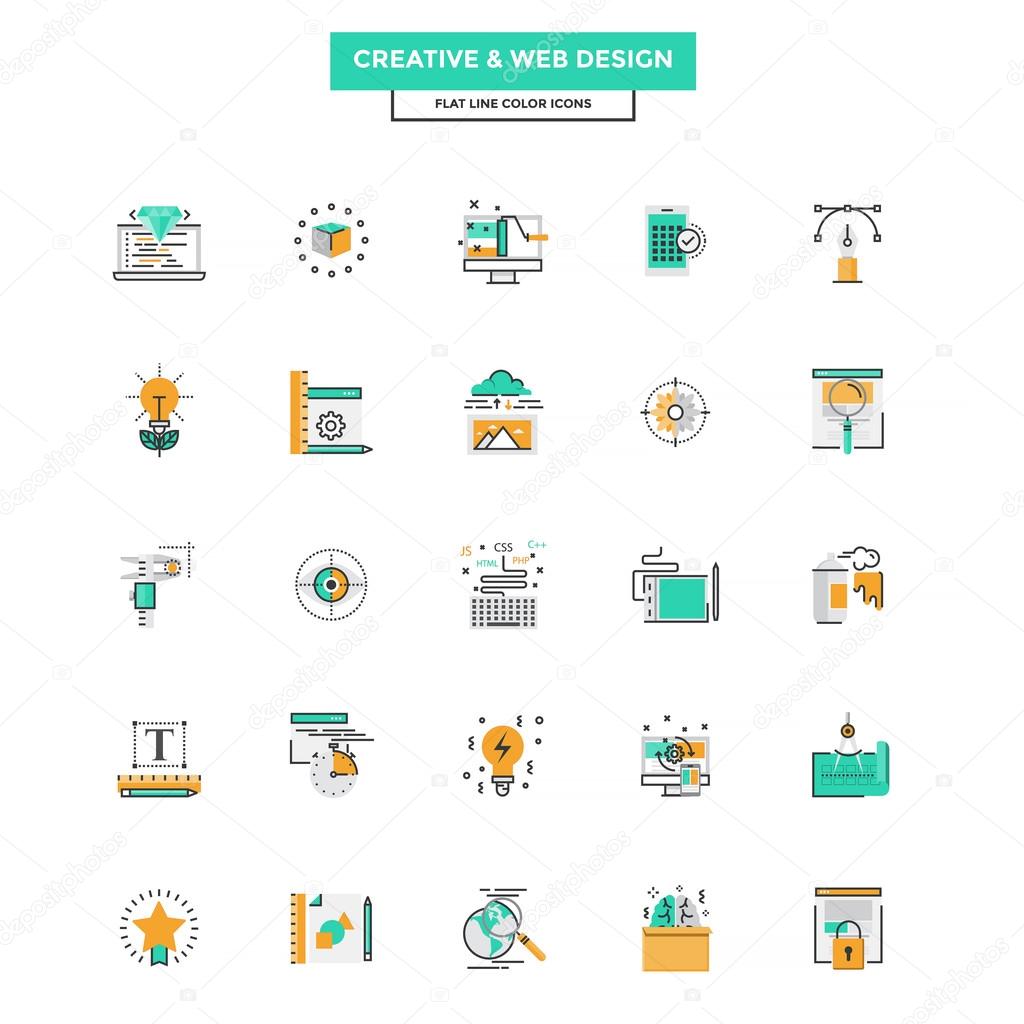 Flat Line Color Icons- Web Design