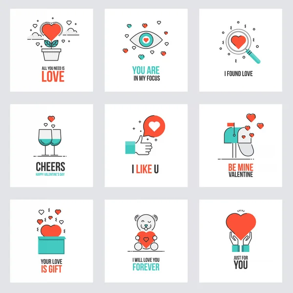 Set de cartes de Saint Valentin design plat — Image vectorielle